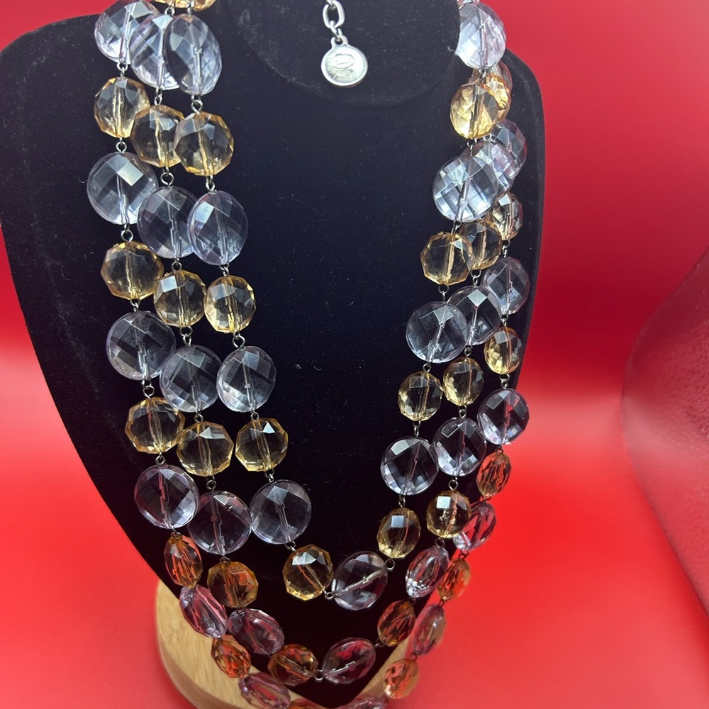 R.J. Graziano Multi-Stranded Facet Clear Gold and Silver Acrylic Beaded Necklace